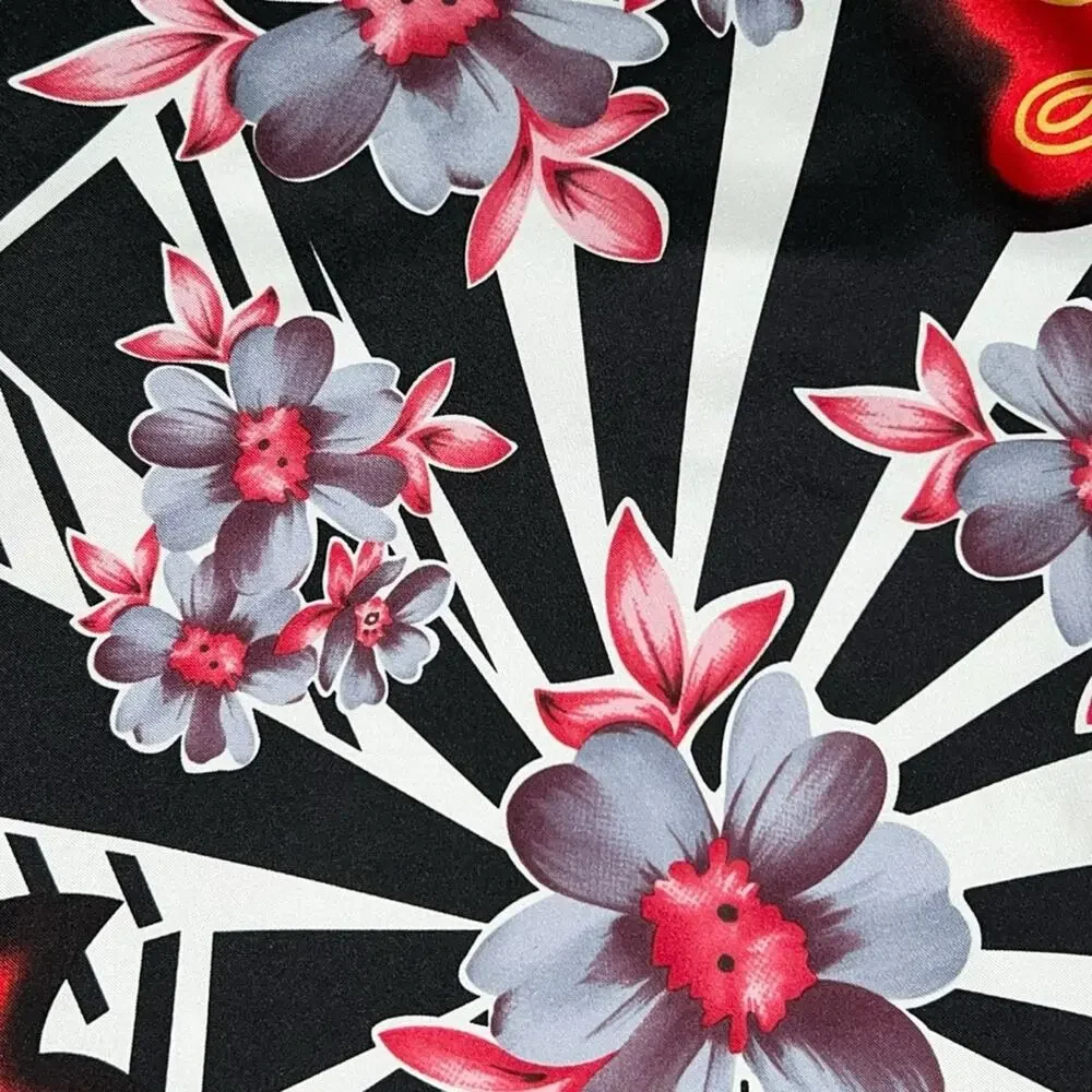 AUTH VTG Christian Dior Dolls Logo Floral Print Silk Large Square Scarf Top